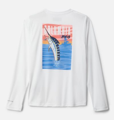 Columbia PFG Terminal Tackle Vintage Poster Long Sleeve Shirt Dječje Košulje Bijele Hrvatska | 181666-1JI7