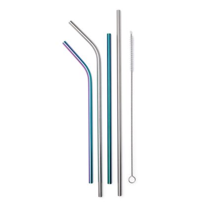 Columbia Stainless Straw Set with Cleaning Brush - 4 Pack Ženske Boce s vodom Srebrne Visebojne Hrvatska | 149718-ZDYQ